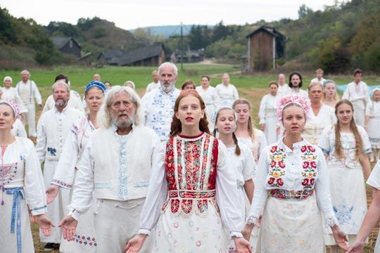 MIDSOMMAR (2019) dir. Ari Asterpsychological/mystery // Dani joins a group of friends on a trip to their friend's idyllic home in Sweden to celebrate Midsommar. what begins as a peaceful week quickly devolves into horrific rituals & bizarre competitions at the hands of a cult.