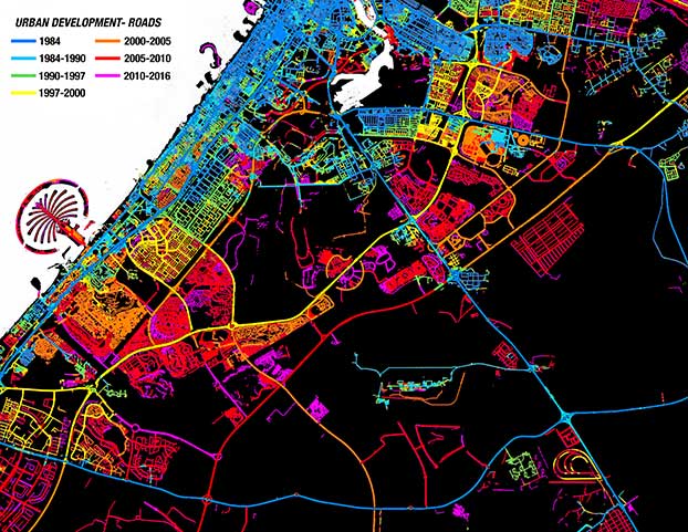 ApogeoSpatial's tweet image. In Apogeo Spatial’s eCognition article featuring World Bank and National Geographic Society’s projects, we show changes in the entire road network in Dubai over a 30-year span. Check out the eCognition article on our website to learn more!  @TrimbleNews #ecognition #apogeospatial