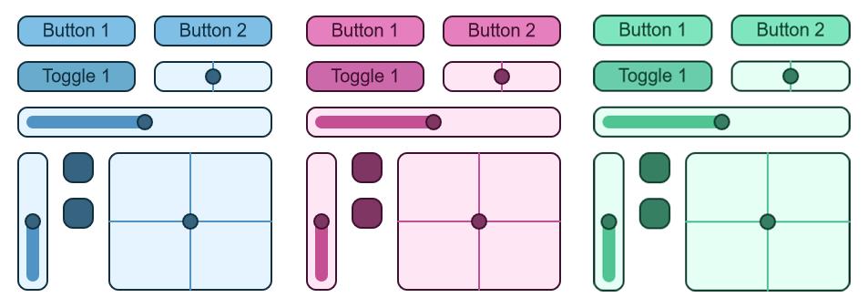 series of UI elements in different colors and orientations