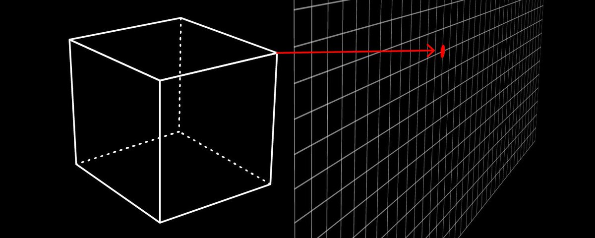 red pointer to cube positioned in 3D space
