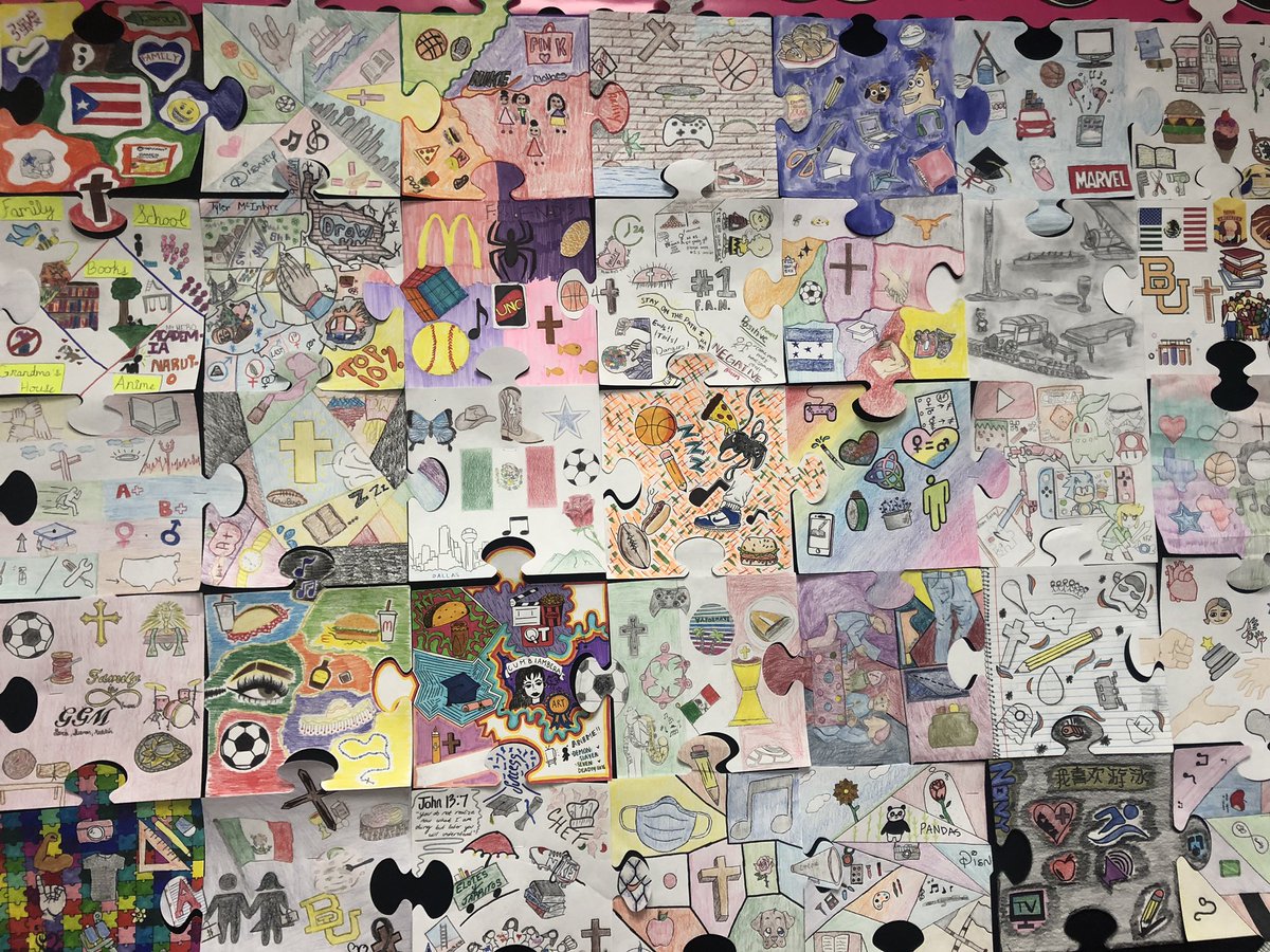 K_kile's tweet image. We are thriving and having fun in PreAP English!  There is so much to be found in between the pictures, the lines of poetry, and the glimpse into lives at only 15yrs old. Tons more to get on the wall- but here’s a fun glance for my momma! #classculture #aboutme #walkintheirshoes