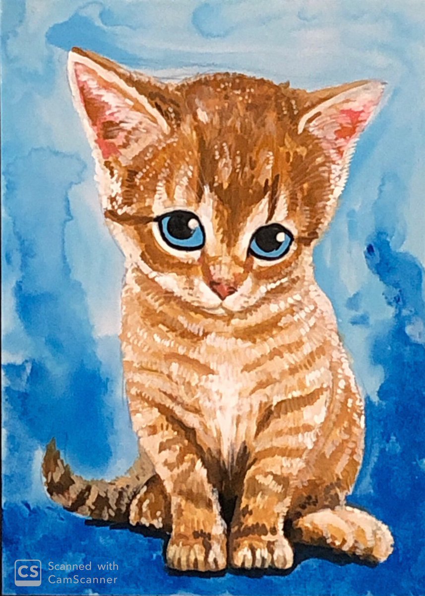 鬼辰カケル アクリル画 寂しげニャンコ アクリル絵の具 B5ケント紙 おはようございます ニャンコさん 遊んでもらえなくて寂しそう 一日一絵 アクリル絵の具 猫の絵 Cat