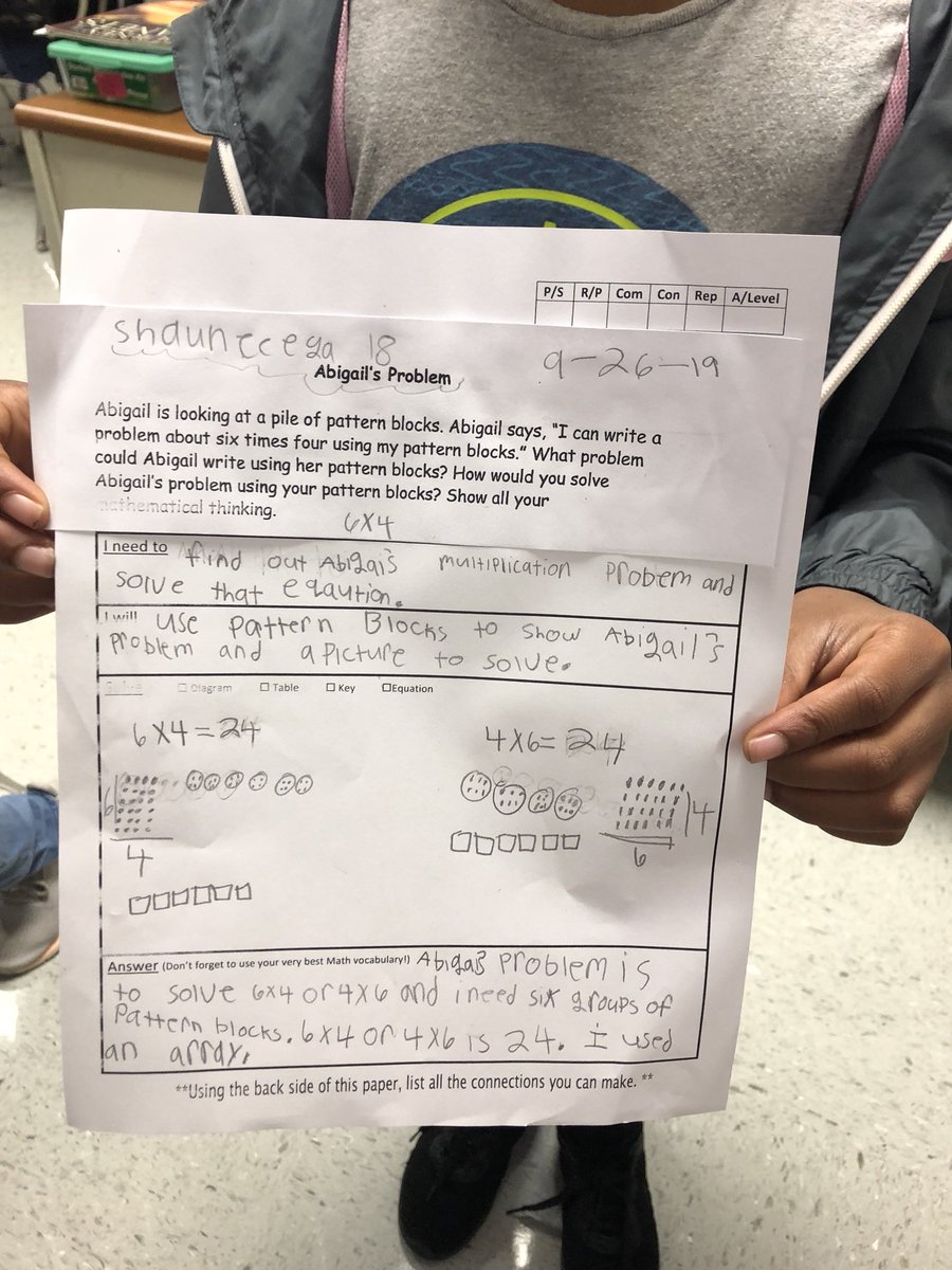 gerl_benson's tweet photo. Working on multiplication with the exemplar Abigail’s Problem and pattern blocks!!! @Math_w_McKnight #letstaskaboutit https://t.co/cRVfWnfKF0