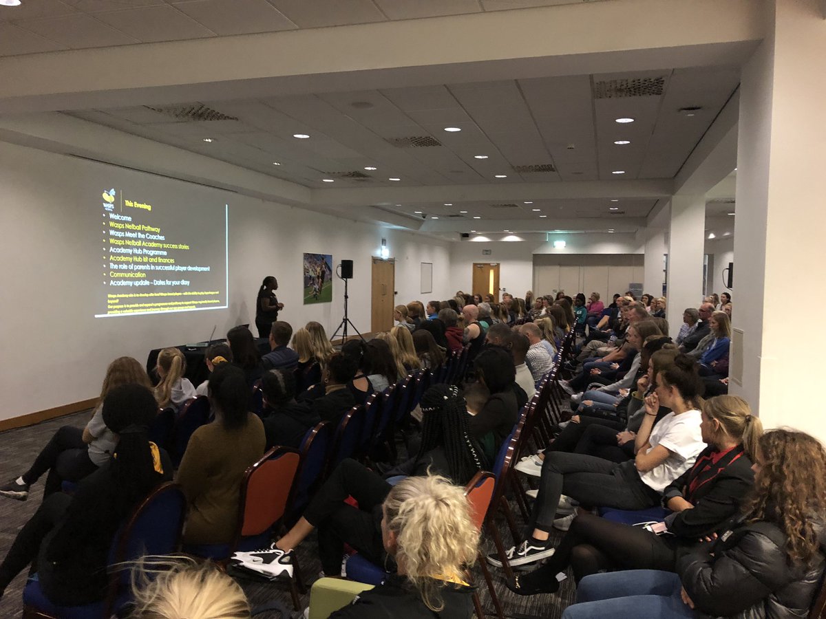 waspsnetball's tweet photo. Thank you to all our 2019-20 @WaspsNetAcademy Hub athletes, parents, coaches &amp; managers for joining us at tonight’s induction evening. Special thanks to Nick &amp; Jordan from @warwicksport for their S&amp;C presentation #wearewasps #waspsfamily 🐝🖤💛 https://t.co/lcraTyBlSh
