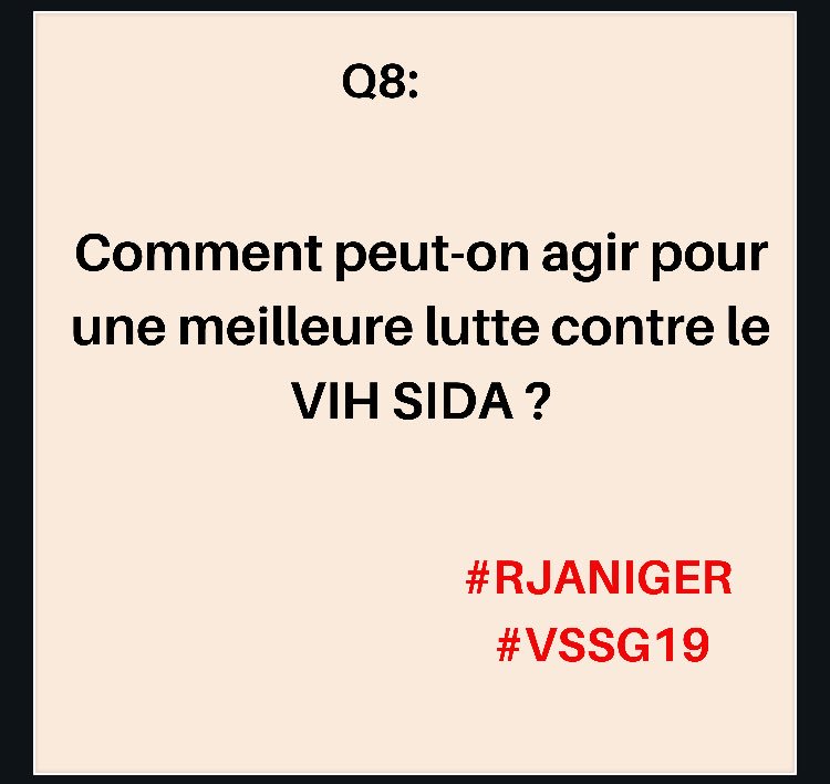 RJASRPFNiger's tweet photo. Comment peut-on agir pour une meilleure lutte contre le VIH SIDA ?
#RJANIGER
#VSSG19
@MariamAbdou2 @boub227 @BakoAlmoctar @Baza_gneize @DIALLOMOCTAR07 @EmilienneAssama https://t.co/dU2EHNHhjl
