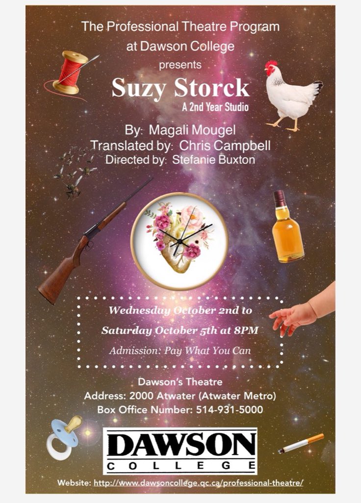 “Suzy Storck” by Magali Mougel, a 2nd Year Studio, will open next week! It runs from Wednesday October 2nd to Saturday October 5th at 8pm (Doors open at 7pm).