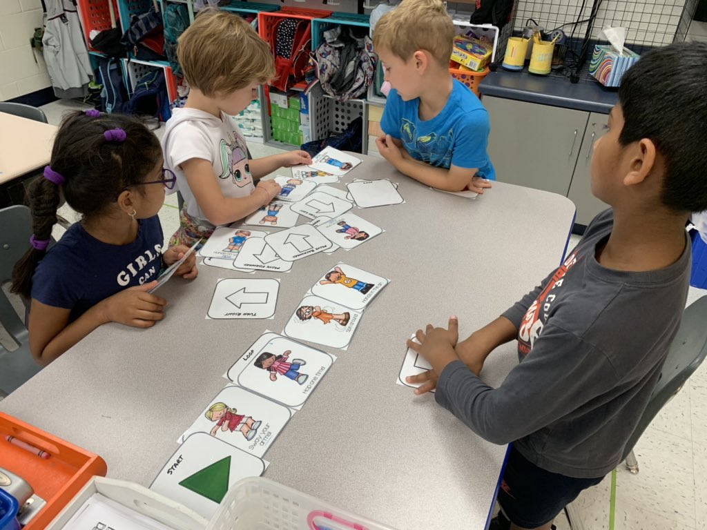 regratz87's tweet photo. When brushing your teeth and algorithms go together like PB & J, computer science comes to life! First graders had a blast choreographing an algorithm for hopscotch at @RLC_Coyotes! #CSinLCPS #unpluggedcoding #developingalgorithms @LCPS_Math @phalensfirst https://t.co/N0ipr4qfSU