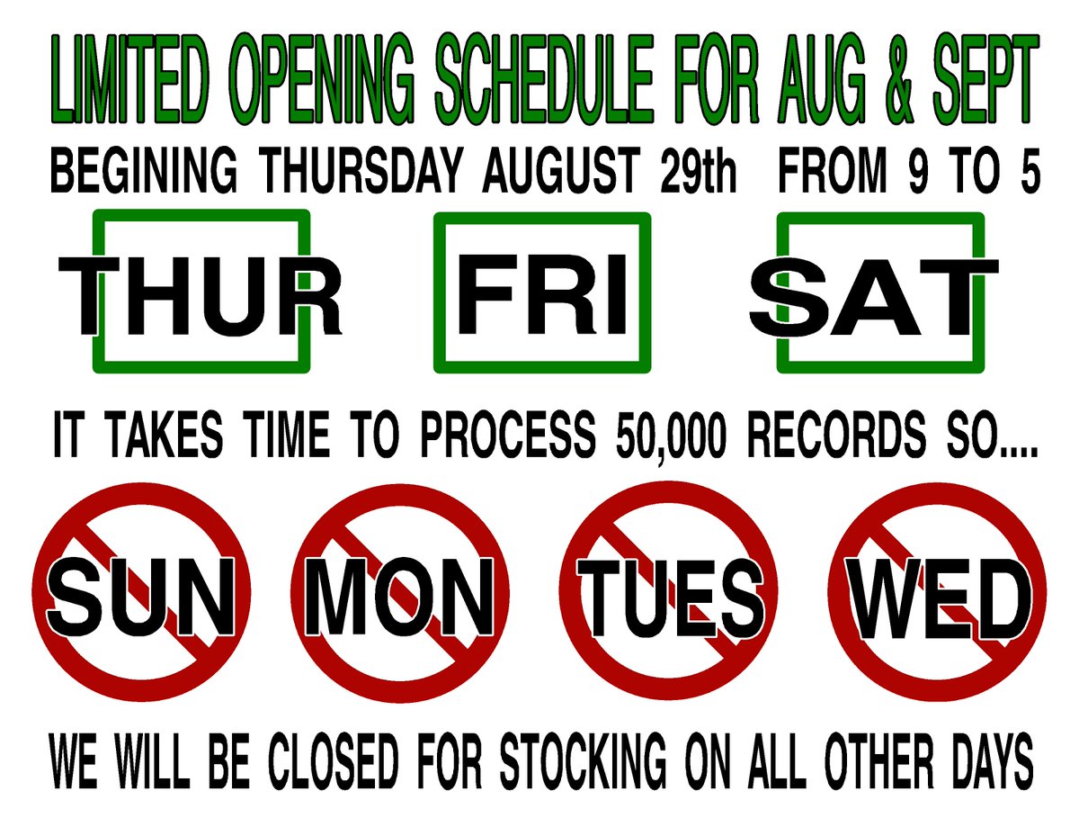 SpaceMonkeyRec_'s tweet photo. Hours for September to mid/late October!
#vinyl #vinylrecords #vinylcollection #vinylestimes #vinylrevival #evansvilleindiana #spacemonkeyrecords #spacemonkeyrecordsevansville https://t.co/xnQ020ykBo