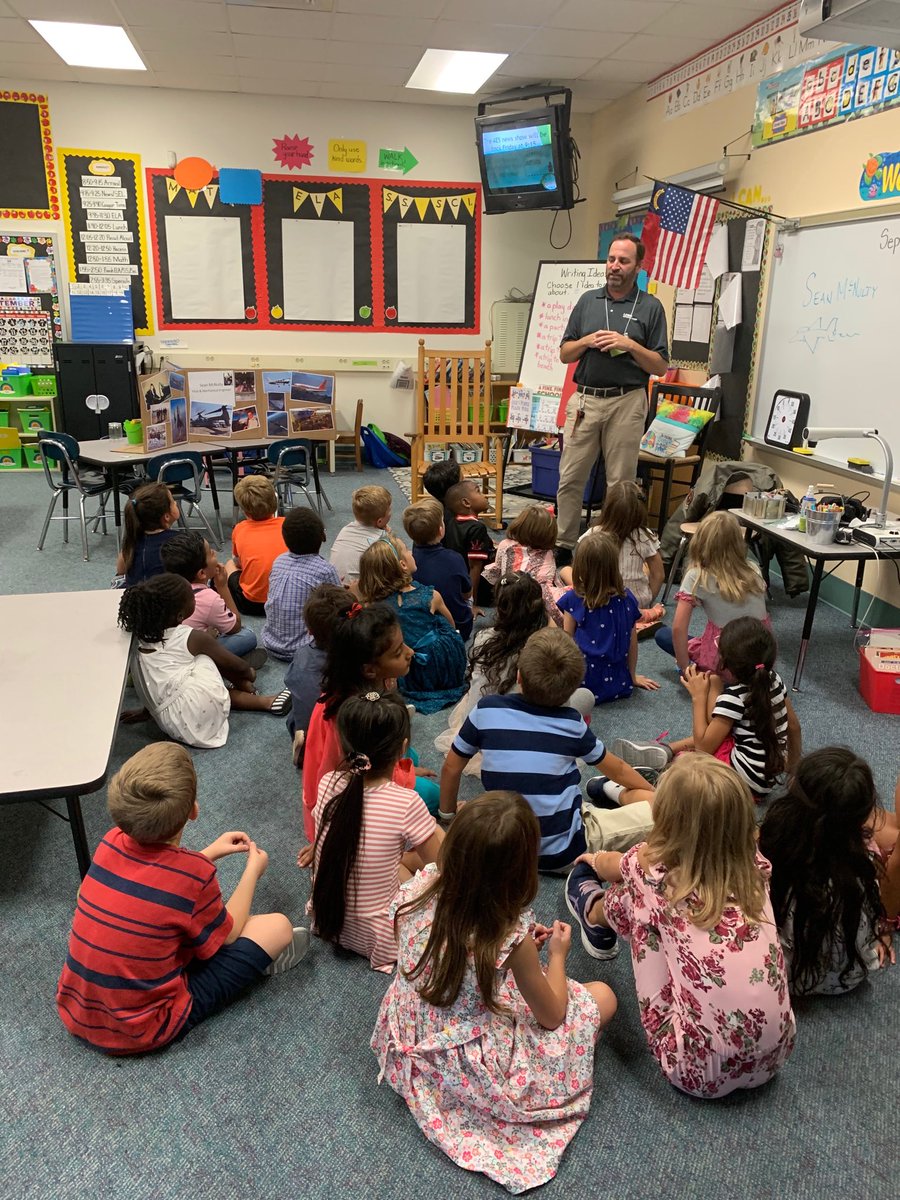 Mr. McNulty explains all of the important contributions that pilots bring to our community 🛩 ⁦<a href="/apexescougars/">Apex Elementary</a>⁩