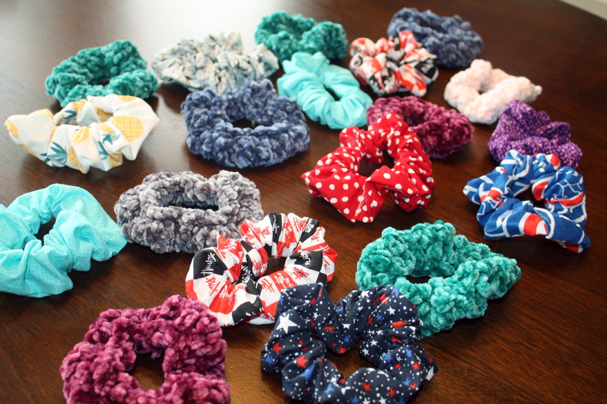stacys_stitches's tweet photo. Are you on the scrunchie train? I'm now making scrunchies with velvet yarn AND scrap fabrics and stocking way up for my craft show next weekend! Here's my post with the patterns: https://t.co/9YaceBXw1N
#crochet #sewing #handmade #yarn #scrunchies https://t.co/36q6jwLOrN