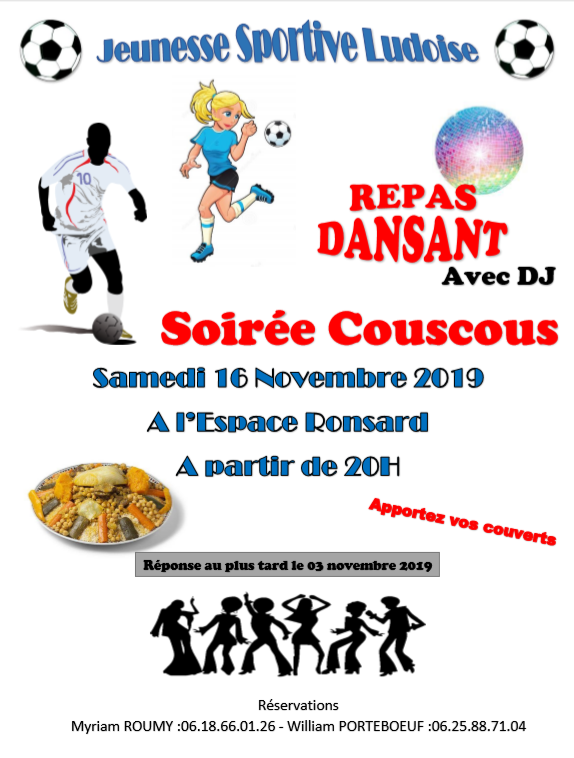 JSLelude's tweet photo. La soirée de la #JSLeLude aura lieu le samedi 16 novembre à l'espace Ronsard du Lude. 
Pensez à reserver, le nombre de places est limitée ! https://t.co/VTwPc30d30