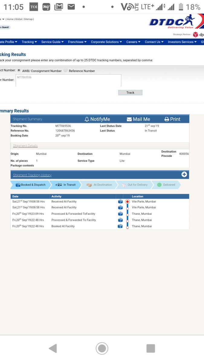 i_m_hjs's tweet photo. @DTDCIndia see the level of your service. Im sorry to say but this is very disappointing. Im personally going for 3 days to u r vile parle East warehouse. Not getting parcel there instead ur people are assuring me of delivery but same is also not happening. Very frustrating. https://t.co/ydP7Clmx67