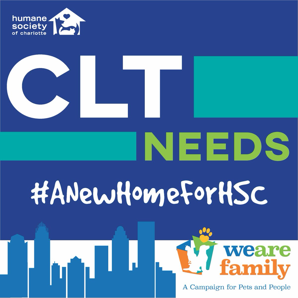 humanecharlotte's tweet photo. Help spread the word about our need for a new facility! Share the image below with a pic of you and your own rescue dog or cat. Hashtag #aNewHomeforHSC and link to https://t.co/jjiFK21sW9! https://t.co/roTXVsIX9u