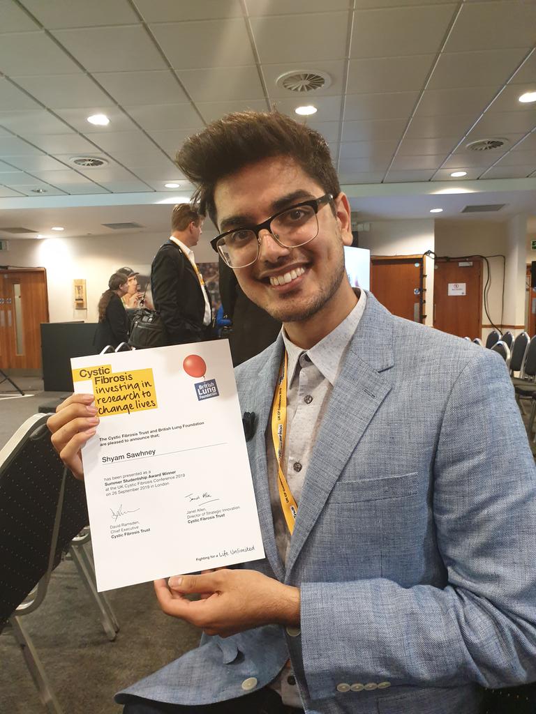 Dr_ClaireSmith's tweet image. Super proud of my summer student Shyam who only went and won first prize at the #UKCFC poster competition! Amazing work in only 8 weeks! Thank you @cftrust for fabulous conference!