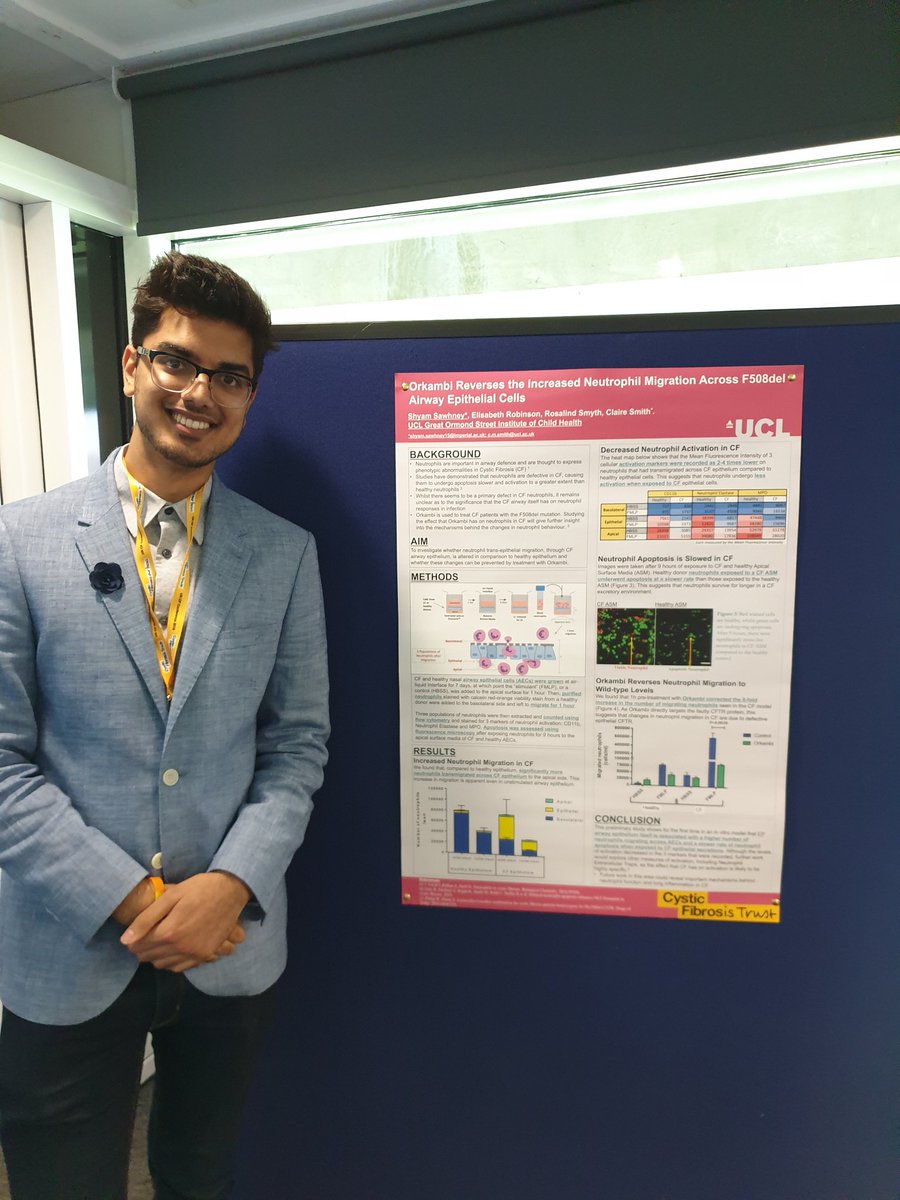 Dr_ClaireSmith's tweet image. Super proud of my summer student Shyam who only went and won first prize at the #UKCFC poster competition! Amazing work in only 8 weeks! Thank you @cftrust for fabulous conference!