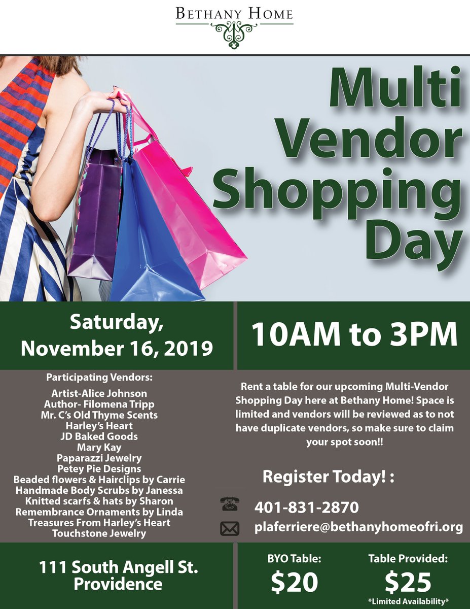 We have already got a great response from vendors for our upcoming shopping day. We still have limited spots left for other vendors to participate. If you are interested, contact us today to reserve your space! #pvd #providnece #providenceri #ri #rhodeisland
