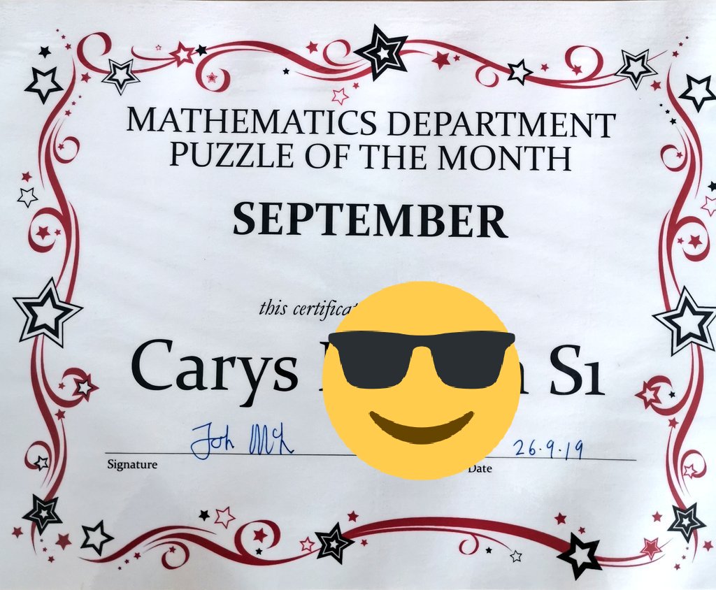 Congratulations to our Puzzle of the Month winner!  Carys showed fantastic problem solving skills to solve this challenging puzzle!  Well done Carys! 

Look out for next month's puzzle which will be issued next week! #problemsolving #fun