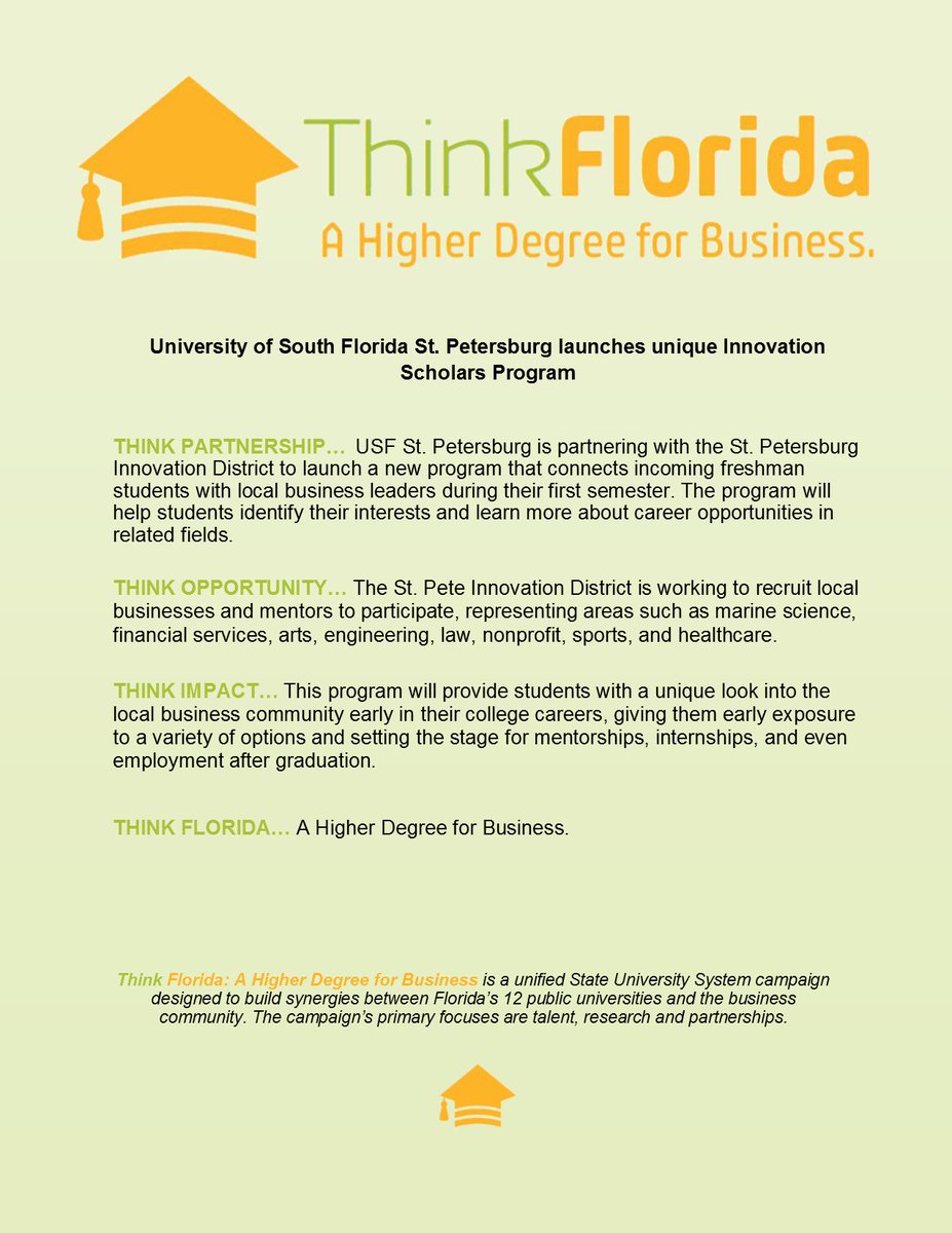 SUS_Florida's tweet image. #ThinkFlorida @usfsp launches unique Innovation Scholars Program