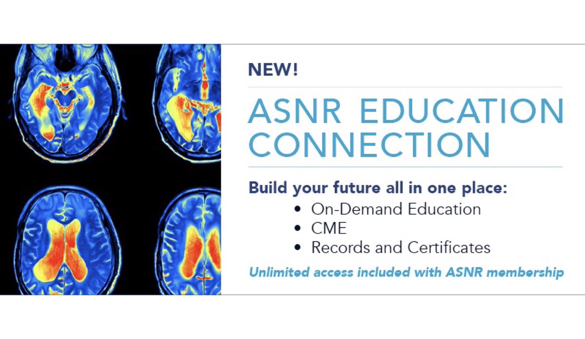 TheASNR's tweet photo. NEW for members! ASNR Education Connection is your digital “one-stop- shop” to earn, learn &amp; track CME- all included with your #ASNR membership! Log in with your ASNR username &amp; password to check it out today! @TheAJNR @ASNRographics 
https://t.co/rkrmtilax9 https://t.co/MFLNnaDEcr