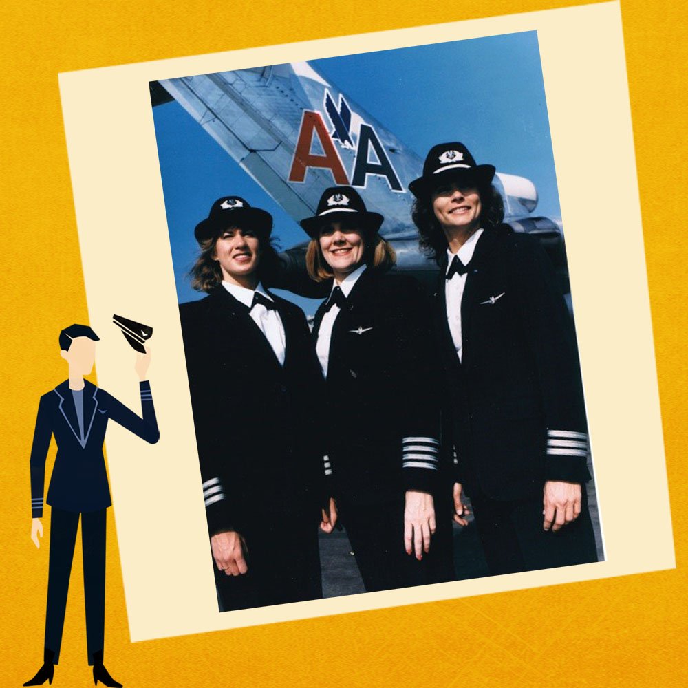 Captain Bass alongside two female American Airlines crew members