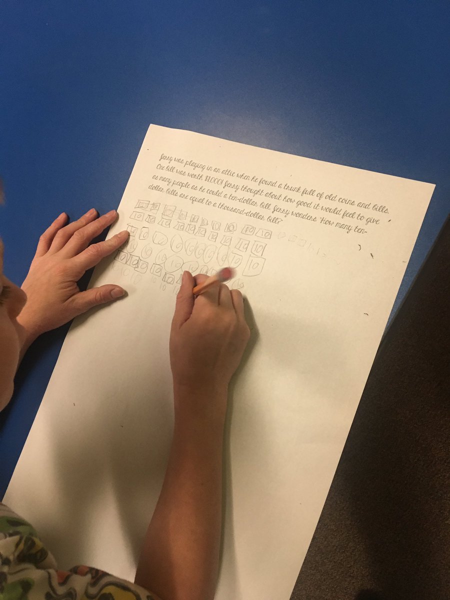 Heusner2ndGrade's tweet photo. 2Sa using problem solving strategies to figure out how many $10 bills make $1,000. Lots of math conversations! #WHY305 #HeusnerPride #heusnermath https://t.co/S67Ur4RgNh