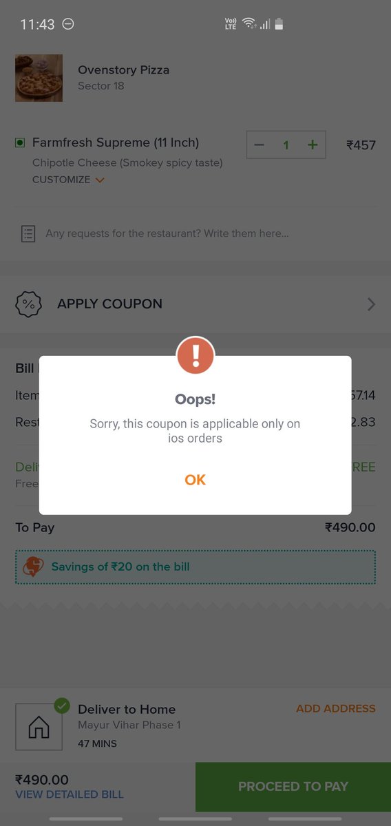 harshithdwivedi's tweet image. Um, @swiggy_in what's the problem here?
Why the bias against us @Android people. :(