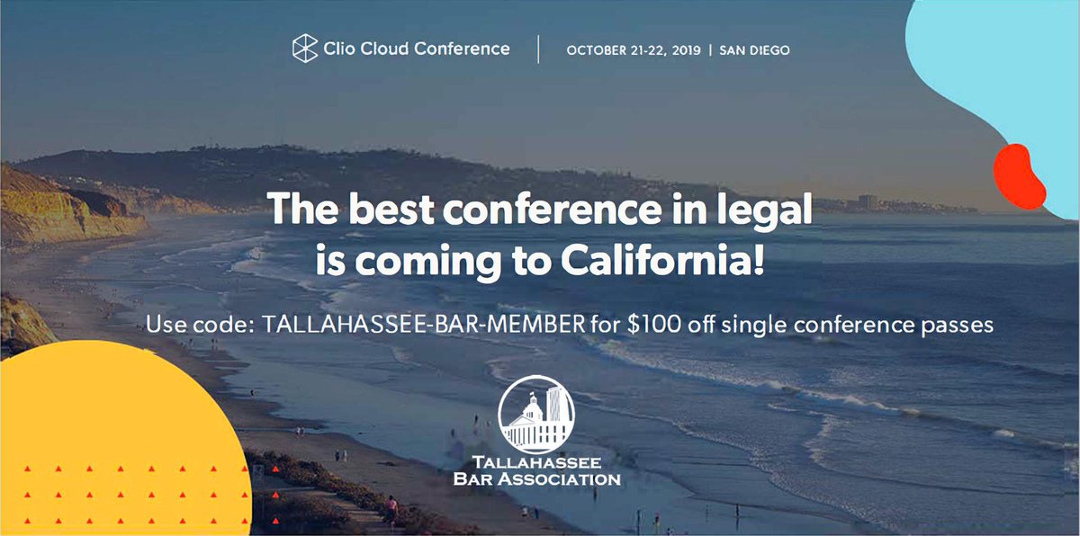TY <a href="/goclio/">Clio</a> for supporting TBA! Oct. 21-22, 2019 Clio Cloud Conference, San Diego, CA! Be inspired by speakers/industry experts, level up legal tech skills, enjoy After Dark events. affinity.partners@clio.com for TBA member $100 discount off pass. Visit cliocloudconference.com.)