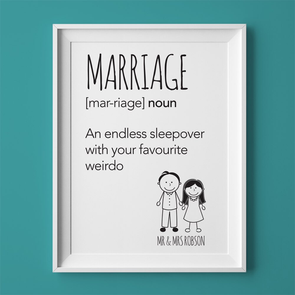 individuali_art's tweet photo. Are you looking for a personalised, slightly cheeky wedding gift for that “special couple”... Enter our Marriage/Weirdo framed print - simple and straight to the point - guaranteed to raise a smile. 
Prices from £10
#framedprints #love #giftideas #marriage #wedding #weirdo https://t.co/D66Qof66Ci