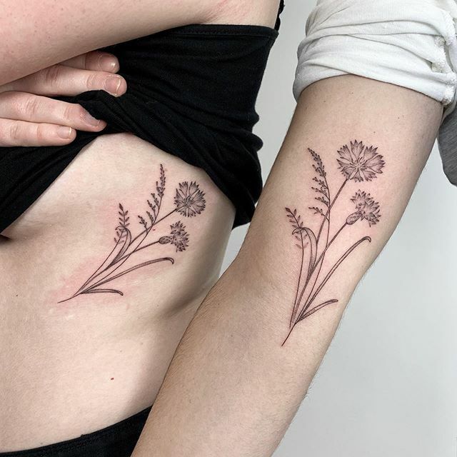 draketattoo:cornflower-and-sunflower-cornflower-cornflower-blue-blue-arm- tattoo-healed-tattoo-tattoos-for-girls-girls-with-tattoos -freaks-on-broadway-draketattoo-ryan-drake-color-flower-ryan-drake-tattoo