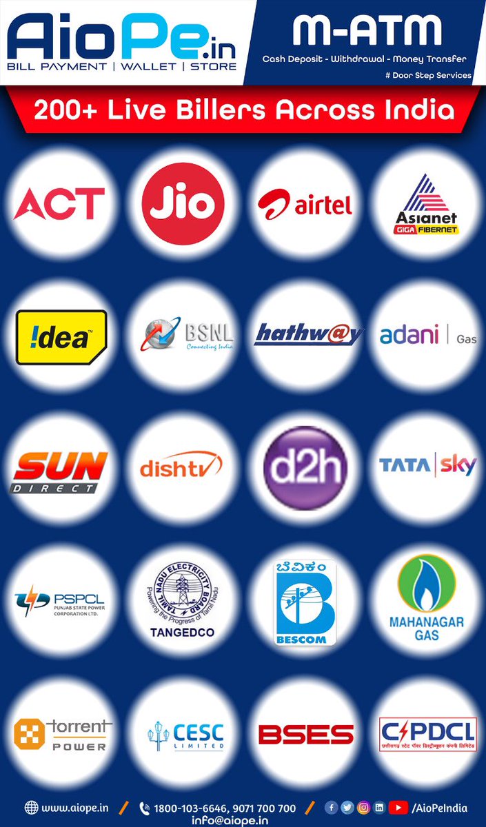 AioPeIndia's tweet photo. #AioPe #AioPeIndia 

#ATM #MoneyTransfer #E-Governance #Wallet 
#BillPayment #ElectricityBill #WaterBill #PhoneBill #DTHRecharge #Broadband #GasBill #InsuranceBill #DataCardBill #Banking #EVCharging #AadharCard #BusTicket #TrainTicket #FlightTicket #Courier #MobileRecharge 
#AEPS https://t.co/rtBbFhZErX