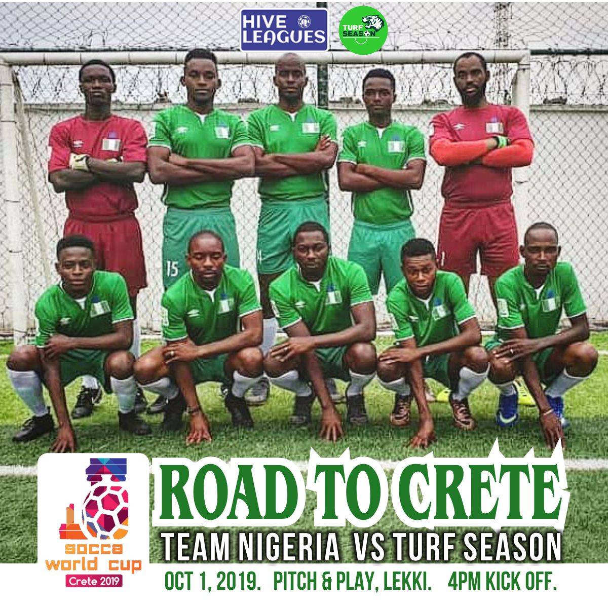 TurfSeason's tweet photo. Fun, Football and Friendship brings the best of @thehiveleagues and @turfseason together on #IndependenceDay. What's a better way to celebrate #NigeriaAt59 than with #football ? #RoadToCrete #Crete2019 #Socca #DreamBig #TurfNeverStops https://t.co/wlALMg6fHl