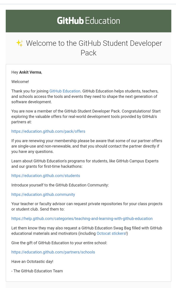 ankitverma0306's tweet image. Thanks to @GitHubEducation for this amazing Student Developer Pack😍. Much excited to explore the premium tools.
#github #githubstudentdeveloperpack