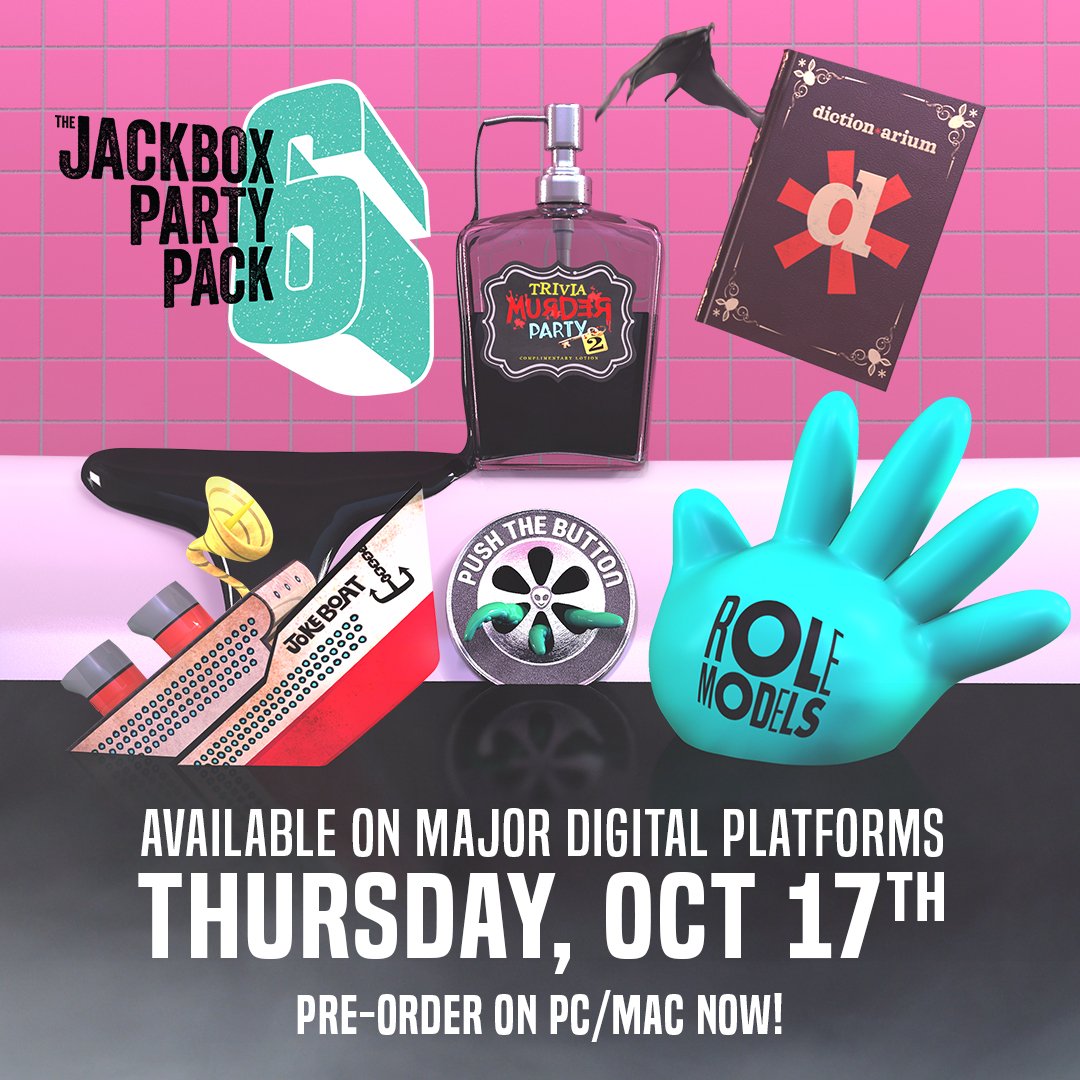 BREAKING NEWS: On Thursday, October 17th, The Jackbox Party Pack 6 will be released on major digital platforms. Pre-order now for PC/Mac/Linux: http://bit.ly/2lnvRzm