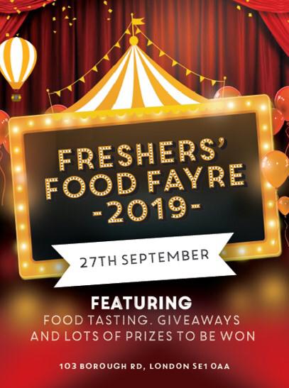 LSBUfood's tweet photo. We hope everybody is ready for the #freshersfoodfayre2019 tomorrow, make sure you are there for 11am for giveaways, games &amp; much more #eliorfoodie https://t.co/5aNr7YpO0F