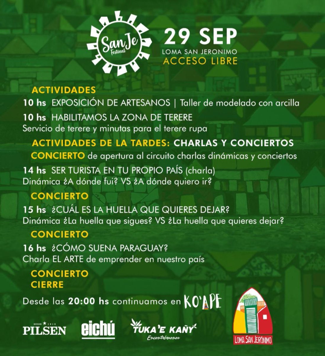 Universo970py's tweet photo. Artesanos, exposiciones de artistas plásticos, concierto de músicos nacionales, gastronomía típica, recorridos turísticos por la loma y mucho más se espera para la Feria de la Loma realizada en el marco del SanJe Fest. Se realizará el Domingo 29 de septiembre desde las 09:00 hs. https://t.co/JJqUqXVrPH