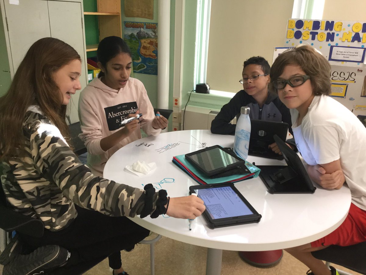 Unlike probably at home, #mineolams is #mineolaproud of our 7th grade Social Studies students for writing on the table to storyboard their Iroquois myth!