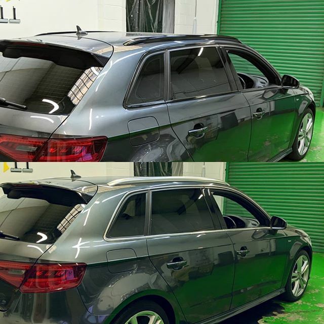 AKtints's tweet photo. Full dechrome on an Audi A3. We wrapped window surrounds, roof bars and front grill on Avery gloss black vinyl #aktints #dechrome #nochrome #vinylwrapping https://t.co/JWnmh3Cdkx https://t.co/NajTluMbbw