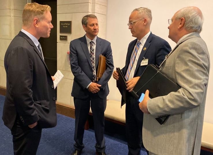 Paul Mahlberg, General Manager KMEA, Colin Hansen, Executive Director KMU and Mark Chesney, General Manager KPP meet with Congressman Steve Watkins in Washington D.C. earlier today representing Municipal Utilities! #CommunityPowered