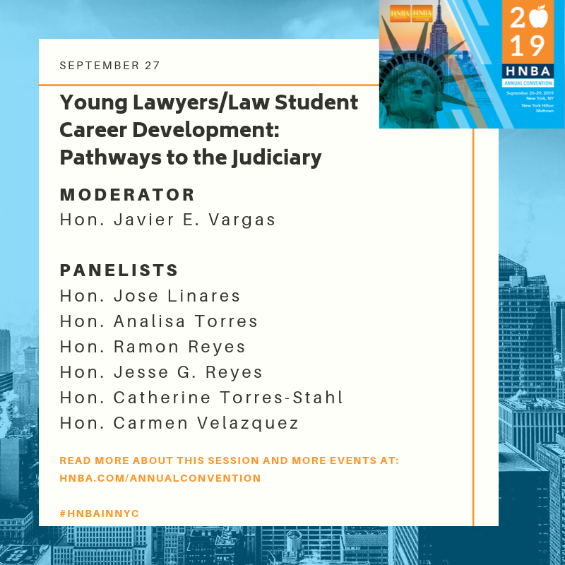 HNBANews's tweet photo. From elections to appointments, there are many paths to the judge’s bench. Learn from former and current judges in New York, Illinois, Texas and New Jersey on what path ultimately lead them to the judiciary. #HNBAinNYC https://t.co/KSRUfzSPIe