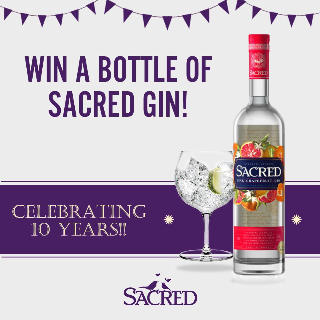 SacredGin's tweet photo. We're celebrating 10 years of Sacred and for the 8th day of our 10 day giveaway, you could #win a bottle of our fresh and zesty Pink Grapefruit Gin! To enter, simply RT this tweet and follow us @SacredGin! #Competition https://t.co/yxWBiWcXCB