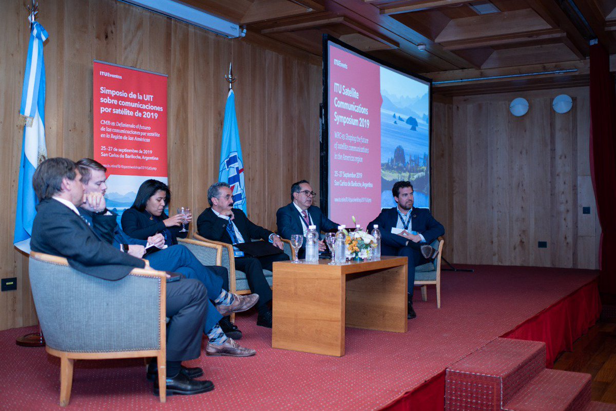 GSMALAC's tweet photo. En el #SimposioUIT organizado por @ITU, @ModernizacionAR y @ARSATSA, @LucasGSMA participó del panel sobre la coexistencia entre sistemas satelitales y #5G, y debatió sobre la identificación de posibles bandas para IMT en la región americana en #CMR19. https://t.co/cKnvBWbmWc