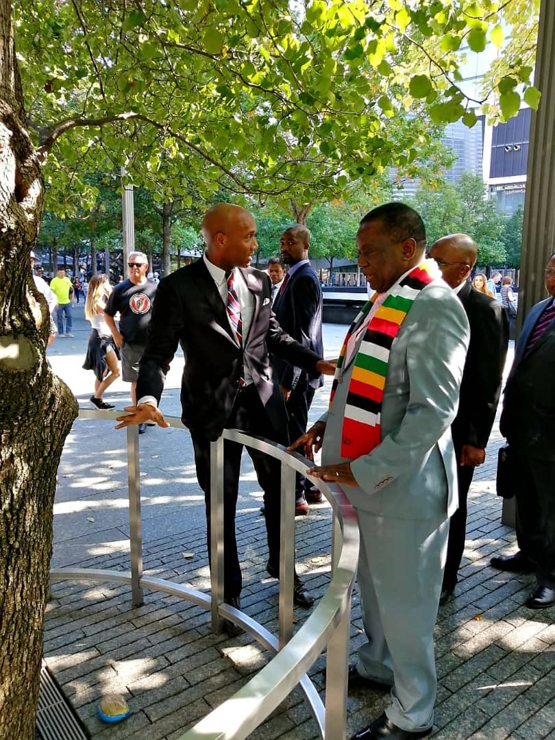edmnangagwa's tweet photo. Before departing New York, I took some time to visit Ground Zero and pay my respects to those who lost their lives in the tragic terror attacks of September 11th, 2001. Humanity must forever stand as one in the face of such evil. https://t.co/OMYlLvMGu3