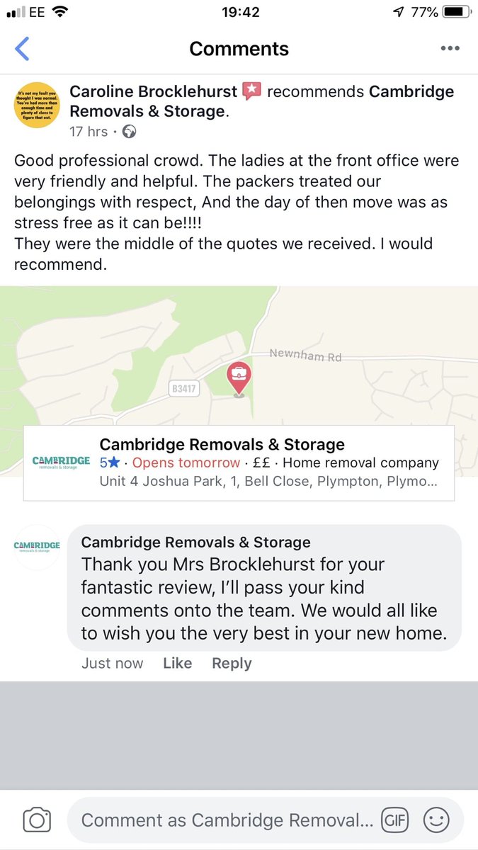 Another satisfied customer, we have such a great team ! Call us now for your removal requirements 01752700225
