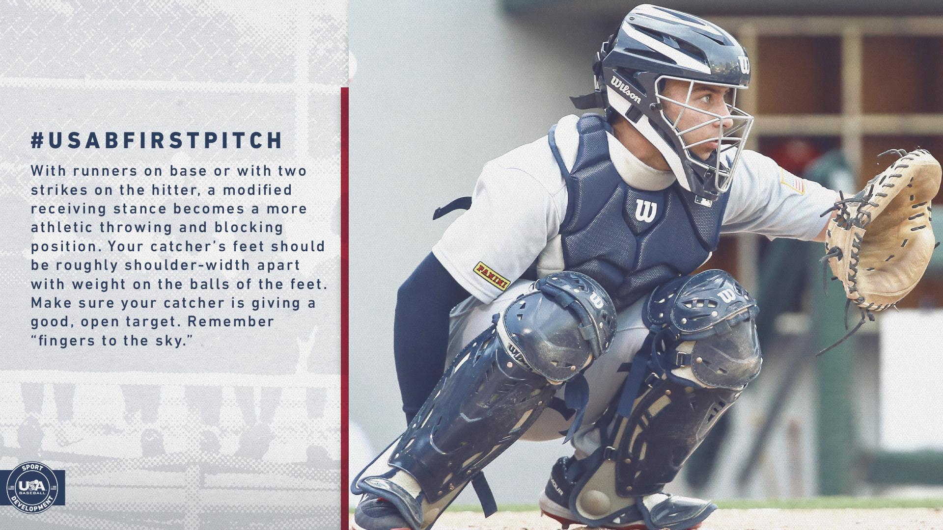 USA Baseball on X: Catchers: The catcher's stance is their foundation.  From here, your catcher will call the game, receive pitches, and throw out  runners. With each situation, the stance is altered