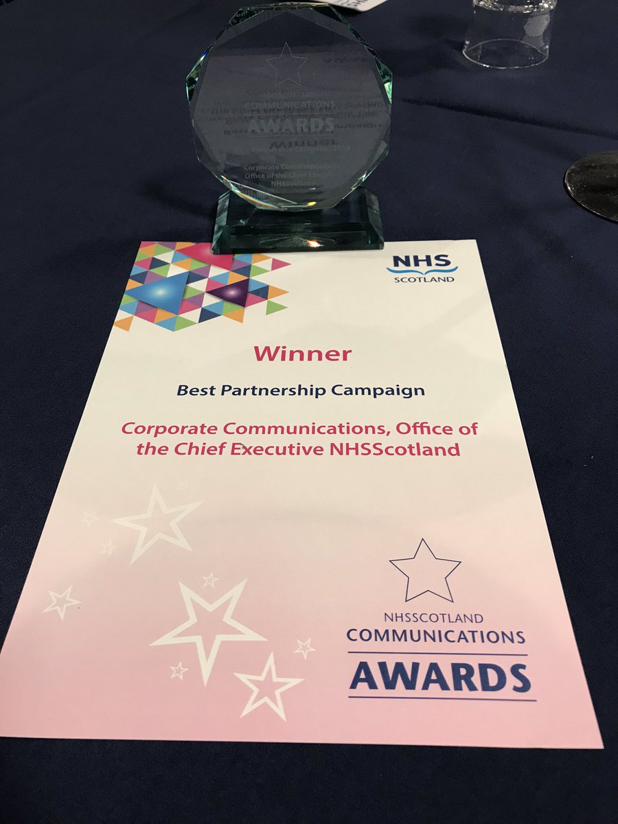 Congratulations to the team for winning the Best Partnership Campaign for the  #NHSScot70 campaign at the NHSScotland Communications Awards today 🙌#NHSSCommsDay