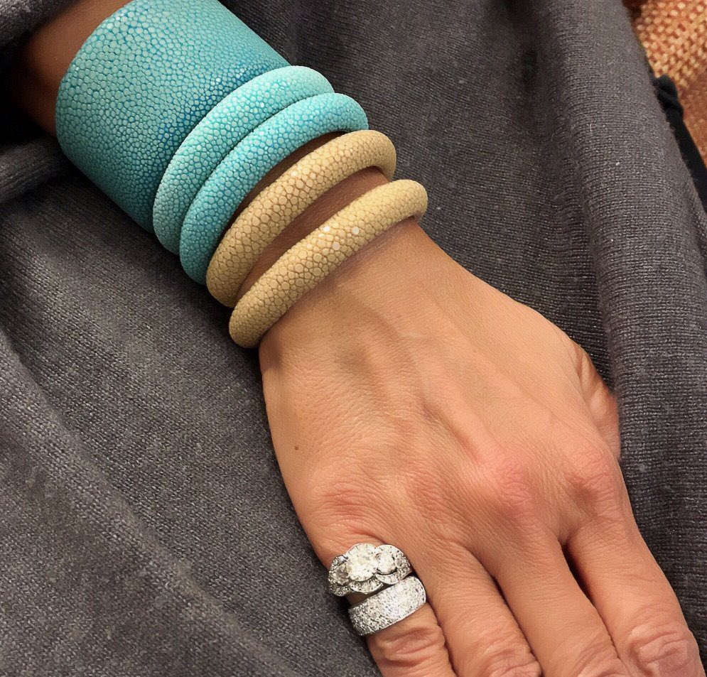 Because who doesn’t dress up shagreen bracelets with diamond rings? #cdbltd #jewelry