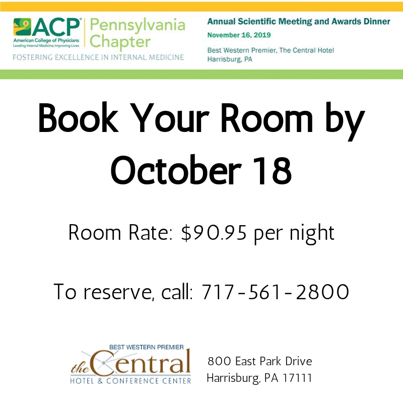 PAChapterACP's tweet photo. Book your room for the PA-ACP Annual Scientific Meeting by October 18! Call today or book online at: https://t.co/f0pGIVa02B https://t.co/NUhDOzUItQ