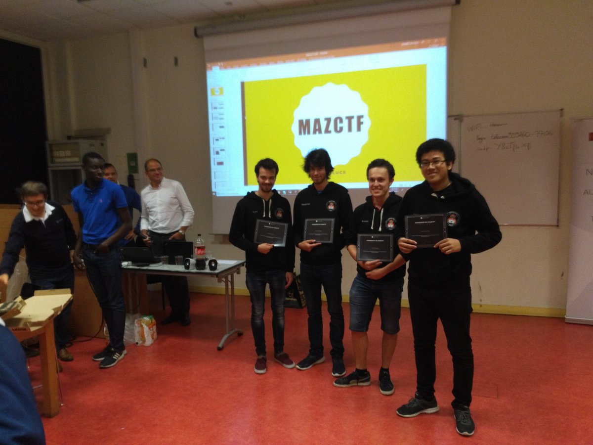 HackademINT remporte le MazCTF organisé par @MazarsFrance dans les locaux de @TelecomParis_ ! Des challenges intéressants et une bonne ambiance durant toute cette soirée !
<a href="/CorinneTruche/">Corinne Truche</a> <a href="/TelecomSudParis/">Télécom SudParis</a> @cloudgravity