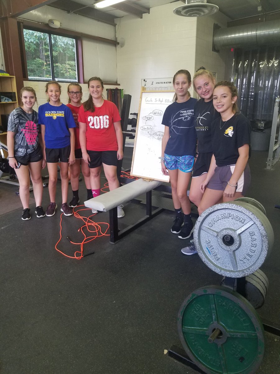 The Jr. High Girls BBall team putting in some preseason work at the Fitness Center. Did you know that students who participate in physical activity also perform better academically? Great work ladies! #MVTakingPride <a href="/MV_Knights/">Moshannon Valley SD</a>