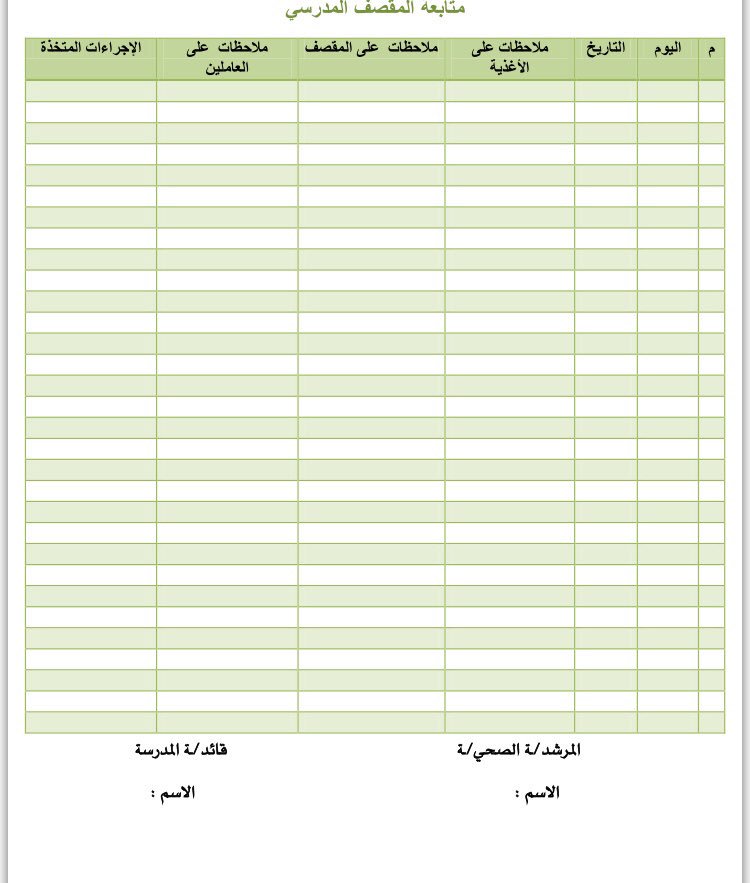 استمارة متابعة المقصف المدرسي 1441 هـ 2020 م المدرسة السعودية